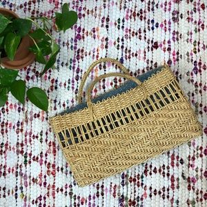 Vintage 90s Large Lined Straw Market Bag Tote